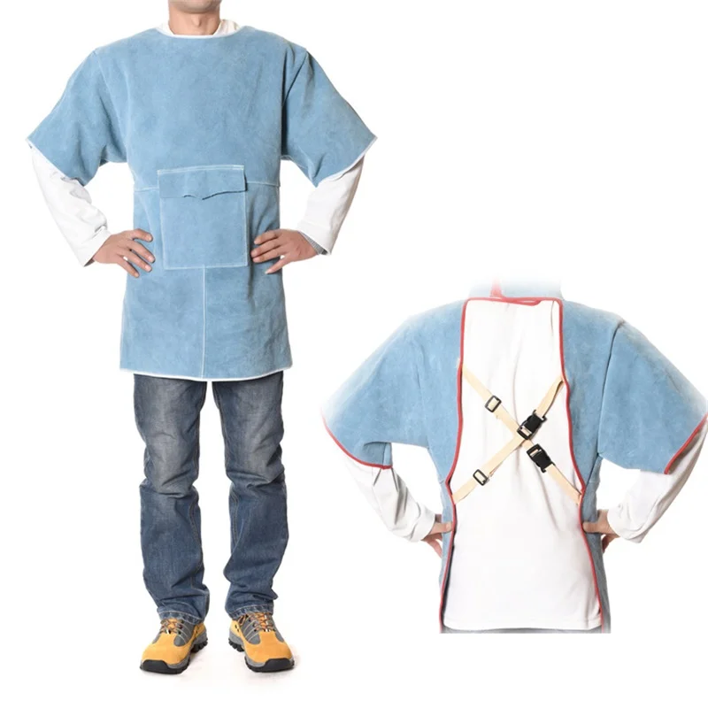 

Workplace Safety Clothing Cowskin Durable Short Sleeved Welder Durability Heat And Fire Resistant Flame Retardant Tops Windproof