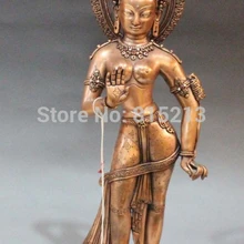 Bi001144 1" Тибет Фейн Pure Bronze 24 К Золото Gem Зеленая Тара Kwanyin Статуя Будды