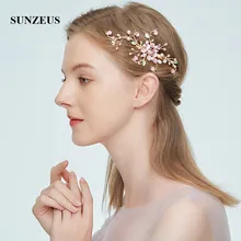 Повязка на голову розовые цветы зеленые листья сладкий жемчуг блестящие аксессуары для волос с золотыми заколками для волос SHA28