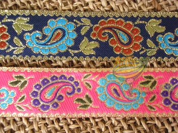

2.8cm 28mm 3cm 30mm 1-1/8 Blue Paisley Silver Filigree Bedding Lace Curtain Laciness National Jacquard Ribbon Embroidery Webbing