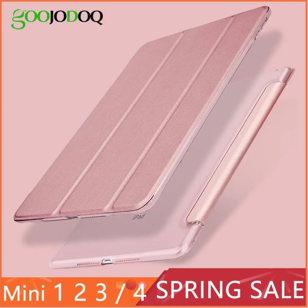 Для Apple iPad Mini 4 3 2 1 чехол, GOOJODOQ тонкий из искусственной кожи полупрозрачный ПК Жесткий Чехол для iPad Mini 4 чехол Авто Режим сна