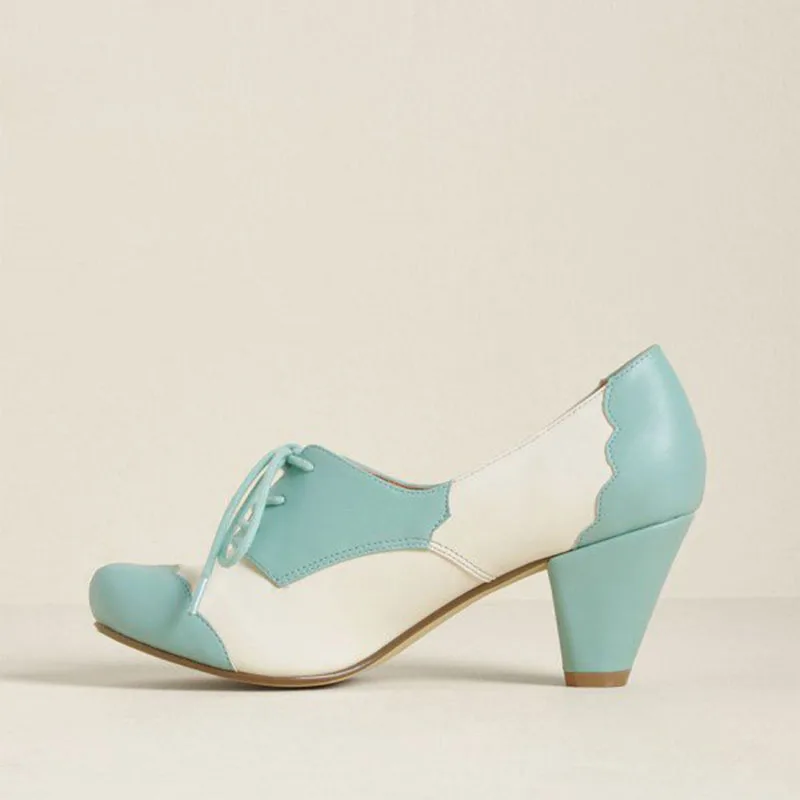 Green Oxford Heels Chunky Heel Lace up 