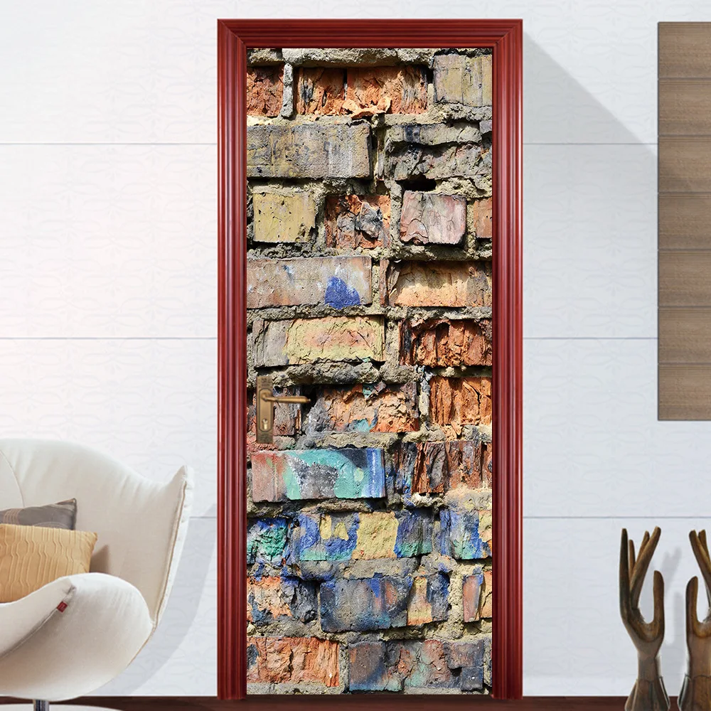 

funlife Bricks Wall Poster for Living Room Bedroom Decorative Wall Stickers Imitation 3D Door Sticker Home Decor