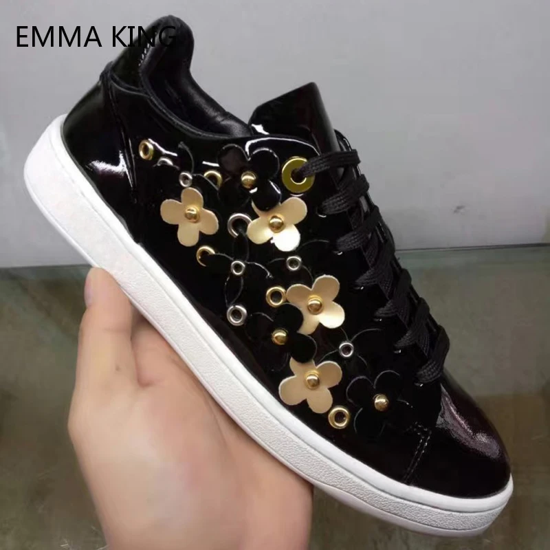 

Floral Print Leather Women Sneakers Spring 2019 New Celebrity Trendy Thick Bottom Ladies Casual Platform Shoes Chaussure Femme