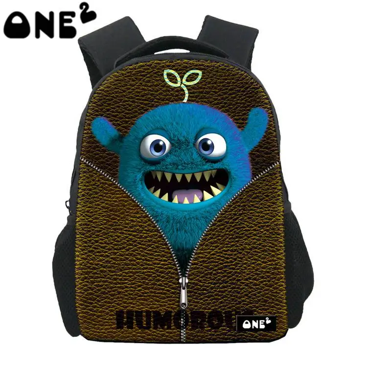 ONE2 Design blue big mouth monsters print pattern kids backpack school