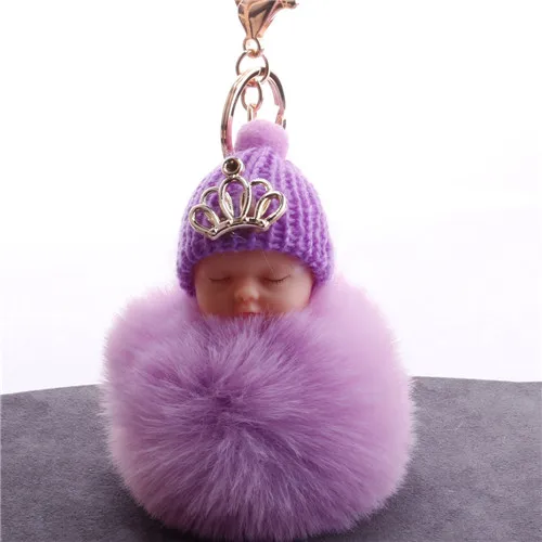 DIEZI шарик из искусственного кроличьего меха брелок с помпоном Корона Спящая детская цепочка для ключей Pom брелоки балетная девушка женская сумка Ювелирные изделия - Цвет: light purple crown