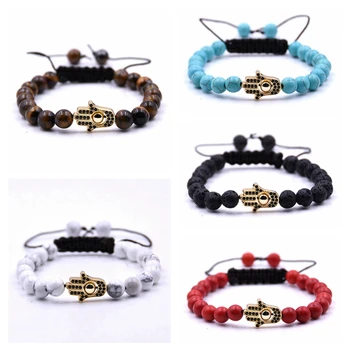 

5PCS Classic Turkey Evil Eye Men's Bead Bracelet Lava Stone Stretching Hand Beaded Bracelet Man Woman Jewelry 2018