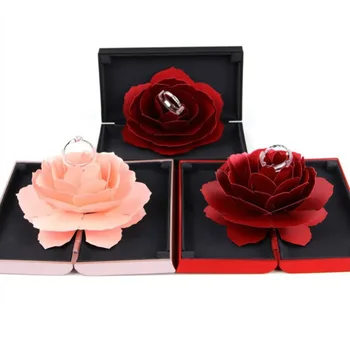 

2020 New Foldable Rose Ring Box For Women 2020 Creative Jewel Storage Paper Case Small Gift Box For Rings