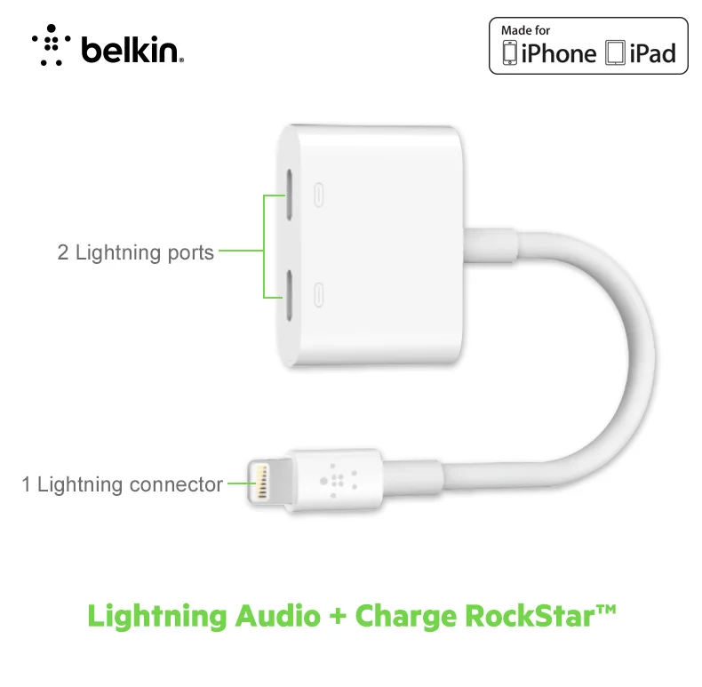 Belkin RockStar F8J198btWHT Lightning Audio & Charge Adapter for iPhone