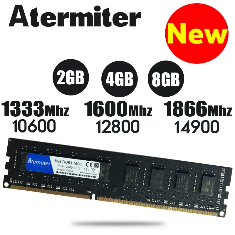 Atermiter PC Память ram Memoria модуль настольный компьютер DDR3 2G B 4 ГБ 8 ГБ PC3 1333 1600 МГц 1333 МГц 1600 МГц 10600 12800 2G 4 Гб ОЗУ