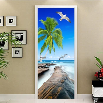 

3D Door Sticker Sea Island Nature Landscape Photo Wallpaper Murals PVC Self-Adhesive Waterproof Living Room Bedroom Decoration