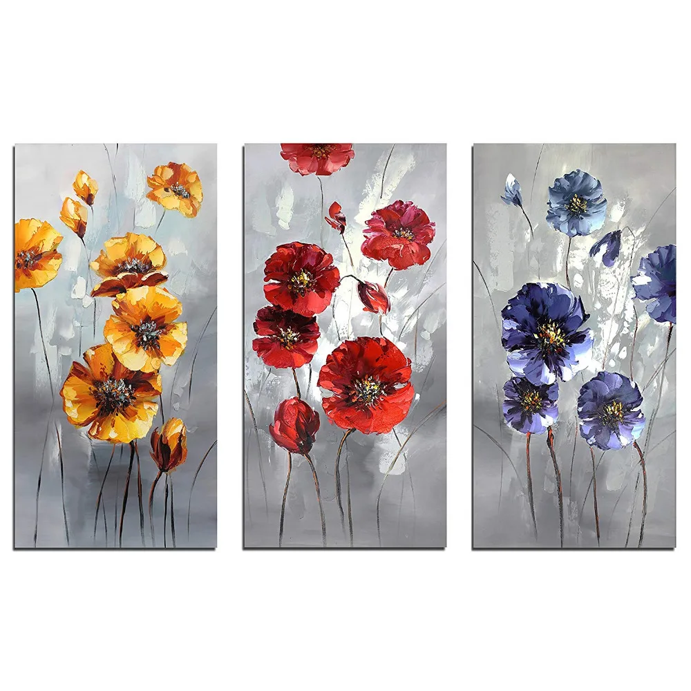 

Canvas Wall Art 3 Piece Red Flowers Paintings for Living Room Original Wall Art Home Decor HD printed Drop shipping