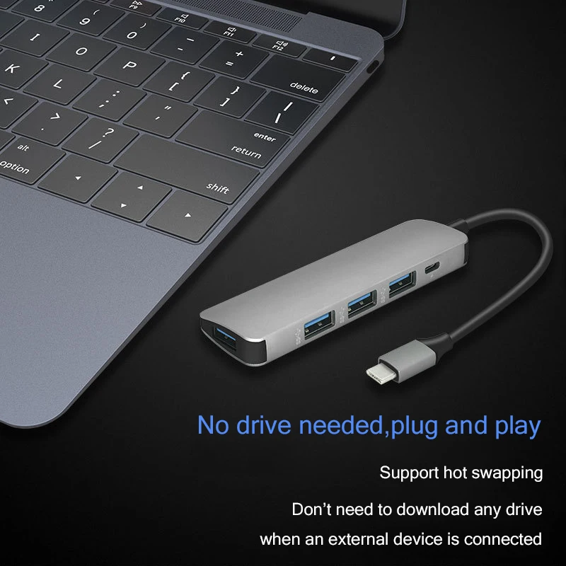 Тип-C до 4-Порты и разъёмы USB3.0 концентратора Алюминий сплав 5 Гбит/с супер Скорость Разветвитель USB C OTG хаб для Mac Book Xiaomi GALAXY S8