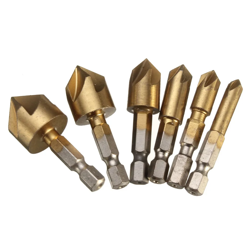 90°1//4/'/' Hex Shank HCS Countersink Drill Bit Set Chamfer Cutter Wood 8C