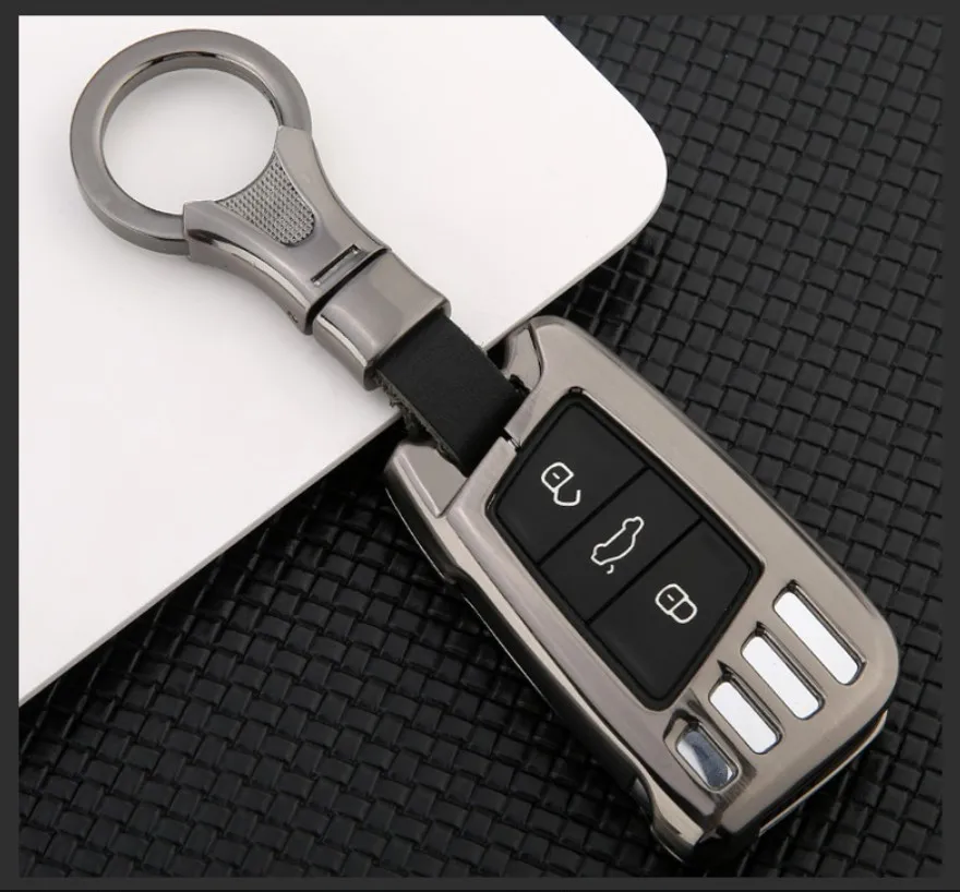 

Car Galvanized Alloy Key Cover Holder Chain For Volkswagen VW 2017 2018 Passat B8 Jetta For Skoda Superb A7 Smart Key Case Ring