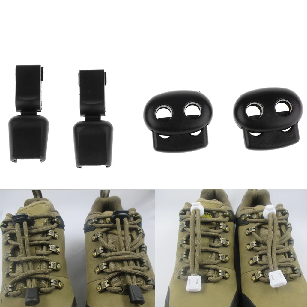 2 Pairs Black Double Cord Stops Sliding Shoelaces Lock Replacements for Triathlon Trainer Running Hiking Jogging Clip