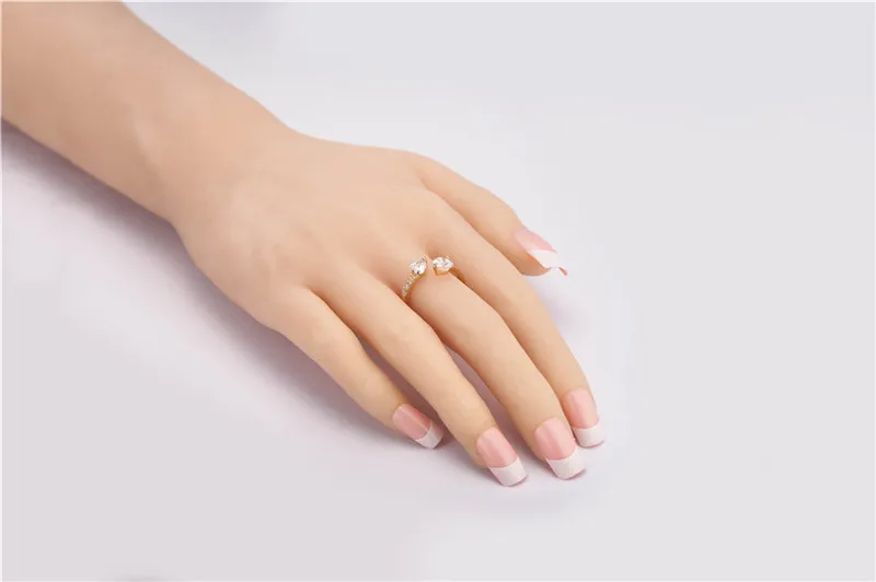 Double Hearts Of Love Wedding Rings For Women Gold Color Silver Color Jewelry Crystal Open Rings Female Anel Adjustable Size R78 (10)