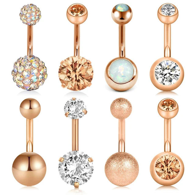8Pcs Short Belly Button Rings 14G Chirurgisch Steel for Women Girls Navel  Belly Rings Crystal CZ