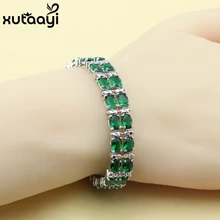 Новая мода 925 Серебряный браслет для Для женщин чистый зеленый подражали Изумруд Регулируемый ссылка браслет-цепочка Длина 18 см