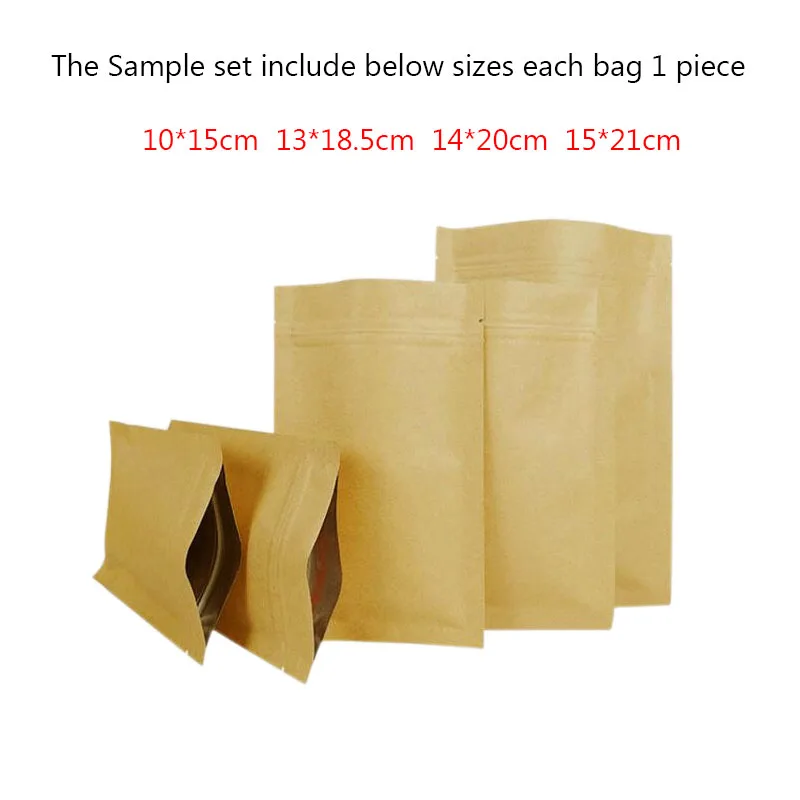 4 Sizes Sample Set Kraft Paper Inner Side Aluminium Foil Bags Self