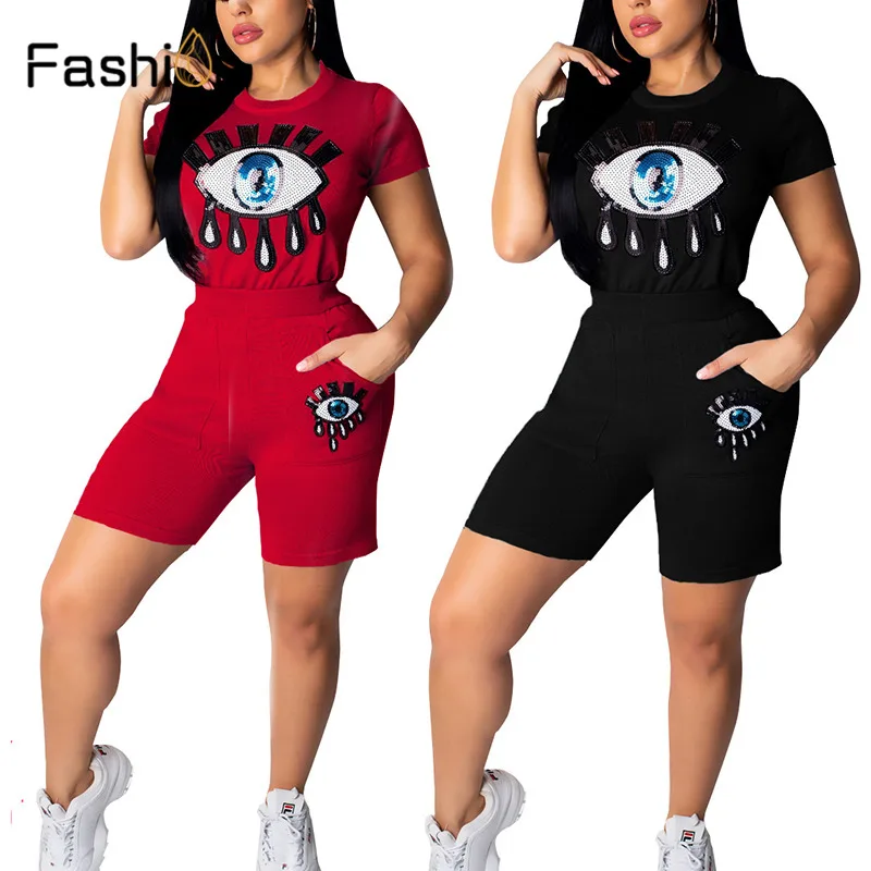 النساء عيون الشفاه طباعة اثنين من قطعة مجموعة قصيرة الأكمام تي شيرت المحاصيل قمم + عالية الخصر السراويل 2 قطعة بدلة الصيف الإناث ملابس للنادي ... النساء عيون الشفاه طباعة اثنين من قطعة مجموعة قصيرة الأكمام تي شيرت المحاصيل قمم + عالية الخصر السراويل 2 قطعة بدلة الصيف الإناث ملابس للنادي ...