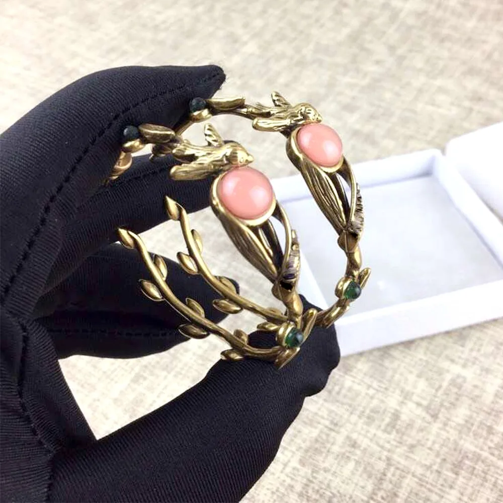 

2019 New Brand Vintage Fashion Pink Green stone Bird Ring Dangle Earrings Fashion Jewelry For Birthday Wedding Gift