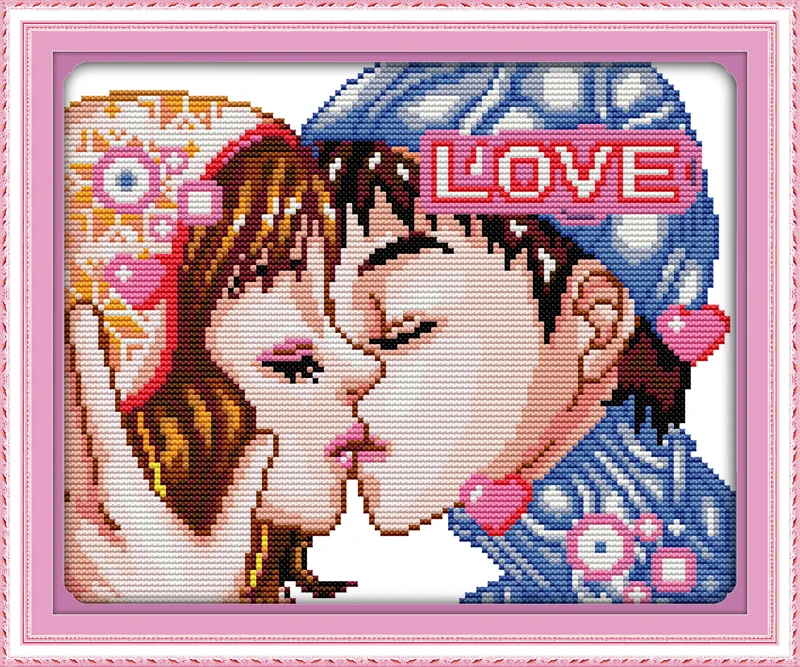 Promise Kiss Cross Stitch Kit 14ct 18ct Count Canvas Stitches