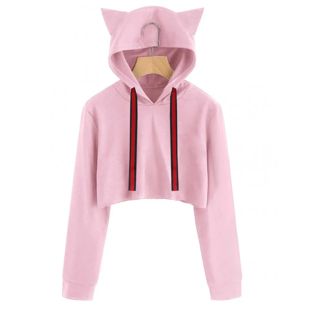 

Women Cat Long Sleeve Hoodie Sweatshirt Hooded Pullover Short Tops Blouse Polerones female Sweatshirt Female Cloak L30722