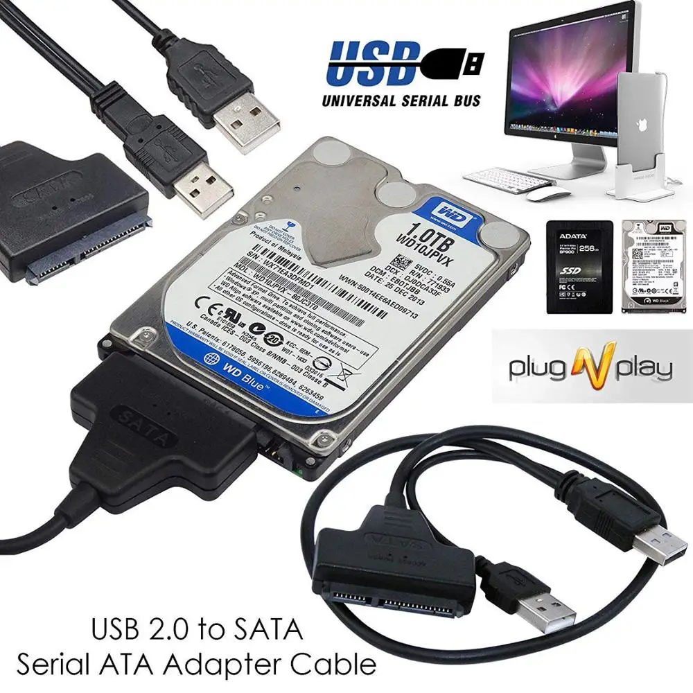 Переходник для внешних жестких дисков с USB 2 0 на 22 Pin SATA Кабель адаптер