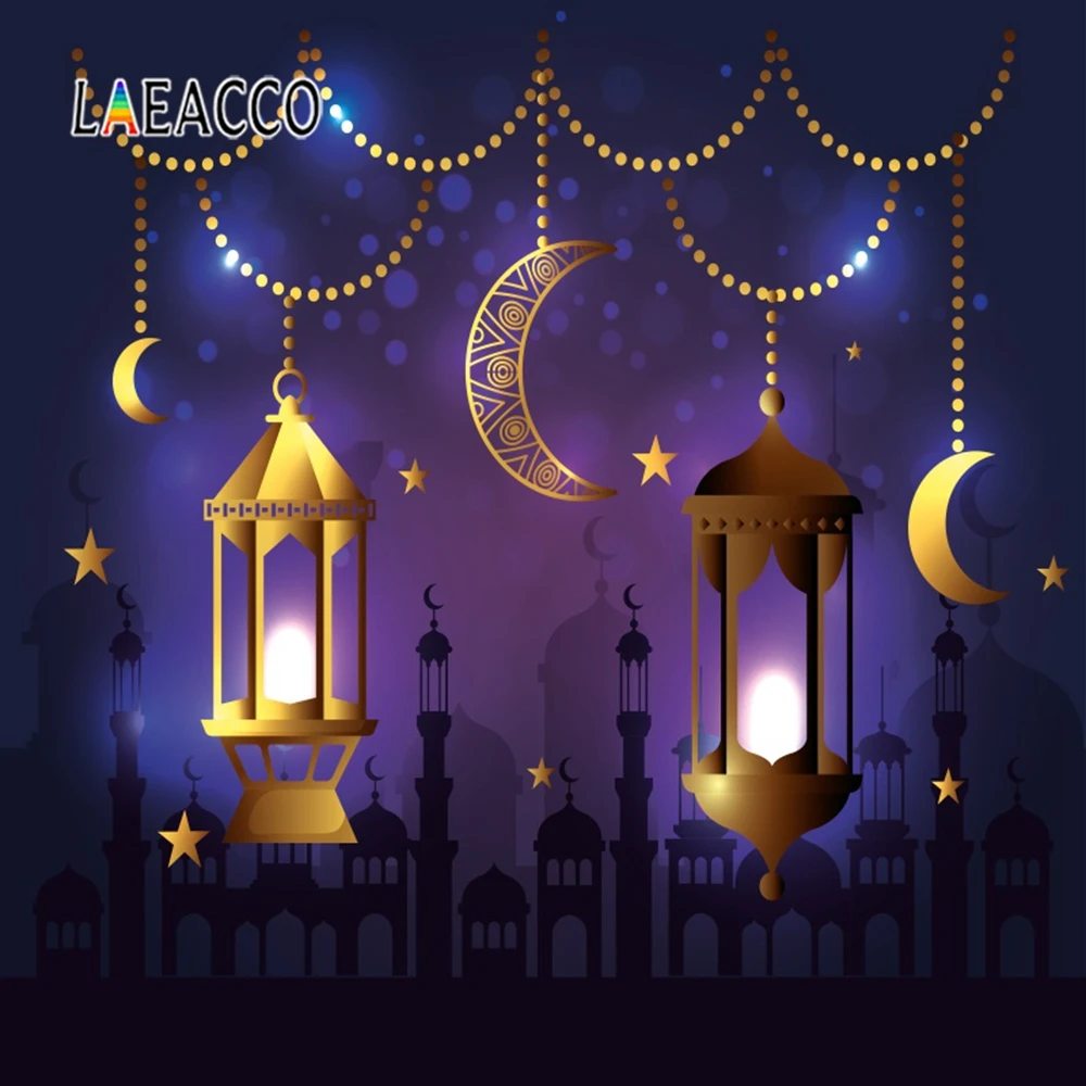 

Laeacco Happy Eid Mubarak Muslim Lantern Photographic Ramadan Background Baby Scene Vinyl Photography Backdrop Wall Photo Studio