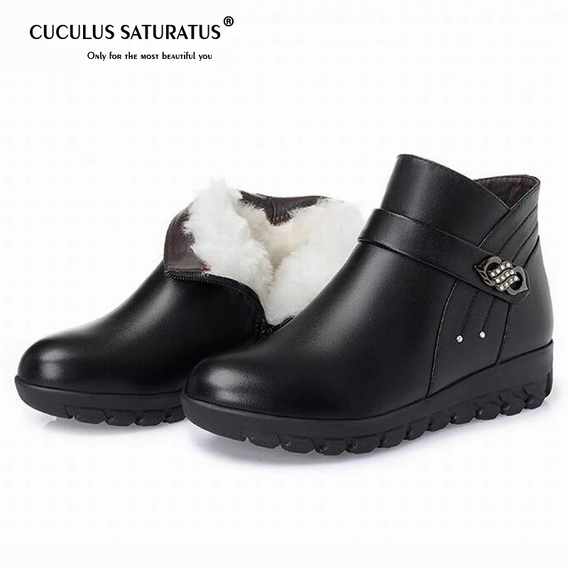

Cuculus 2019 Fashion Shoes Woman Genuine Leather Wedges Ankle Boots Winter Casual Wool Warm Snow Boots Women Shoes 1926