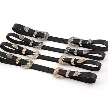 

Women Black Genuine Leather Western Cowgirl Waist Belt Metal Buckle Waistband New Hot Belts for Women Luxury Designer Brand