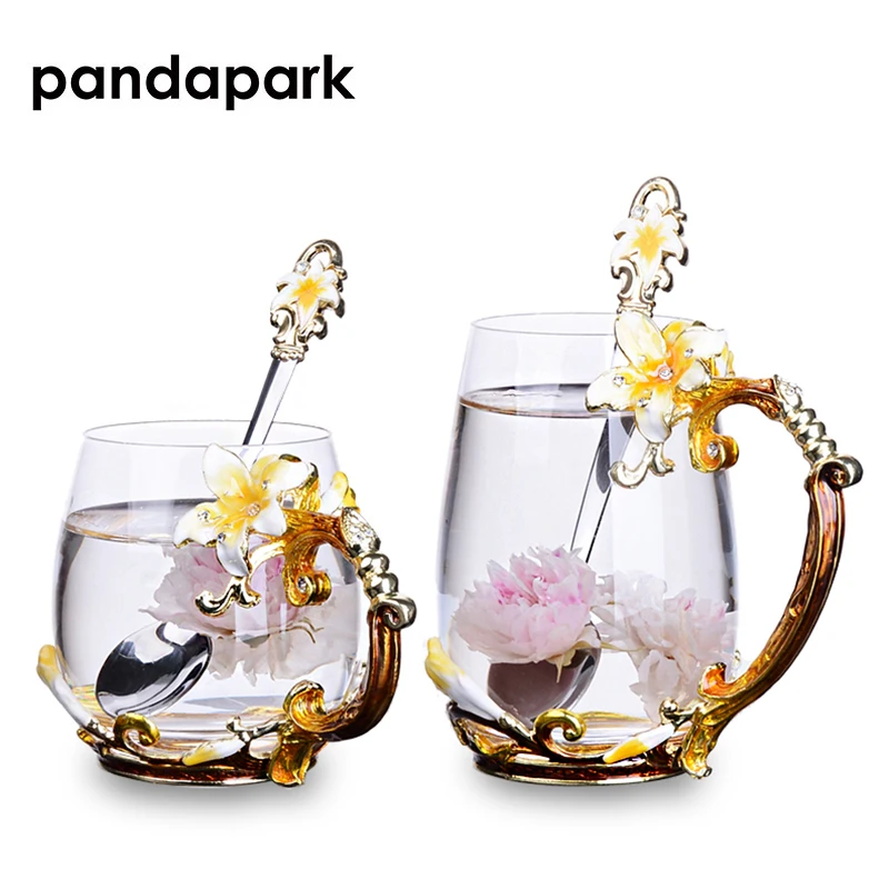 Pandapark креативный роскошный эмалированный стеклянный цветочный чайный набор