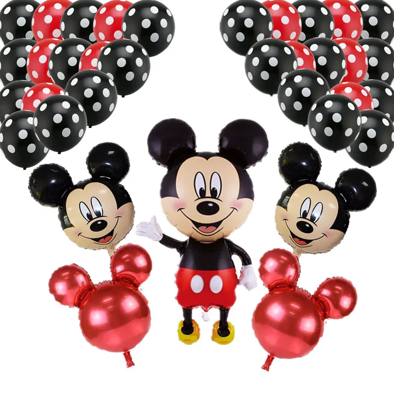 

35pcs/set Large Mickey Minnie Foil Balloons Kids Birthday Party Baby Shower Decor 12 Inch Polka Dot Latex Balloon Cake Globos