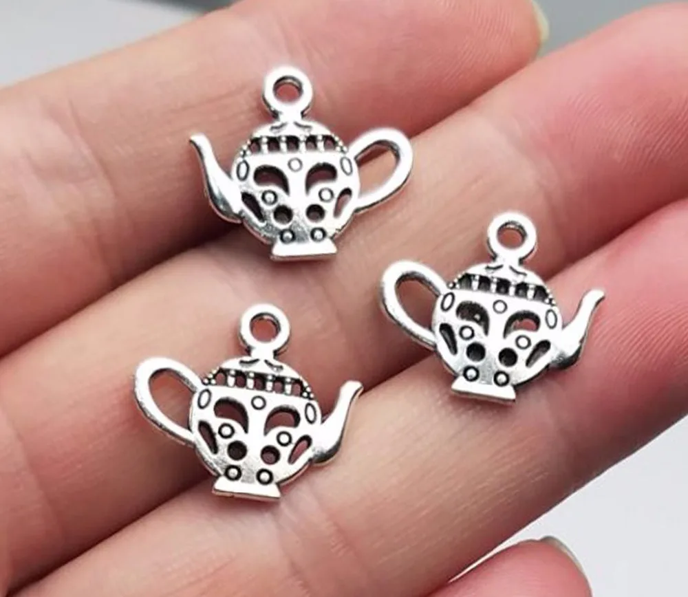 40pcs/lot18x16mm, Teapot Charms, Antique Silver Plated Teapot Charms