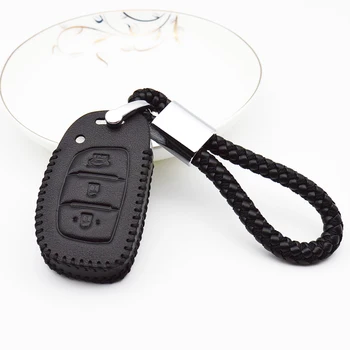 

Genuine Leather Car Key Case Cover For Hyundai Hb20 I30 IX20 Solaris Creta Getz IX25 Key Shell with Braid Woven Rope Keychain