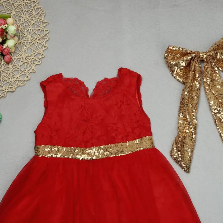 Платье с вырезами с открытой спиной для девочек летнее платье с бантом для девочек детское кружевное платье с блестками для маленьких девочек на свадьбу 2-6T