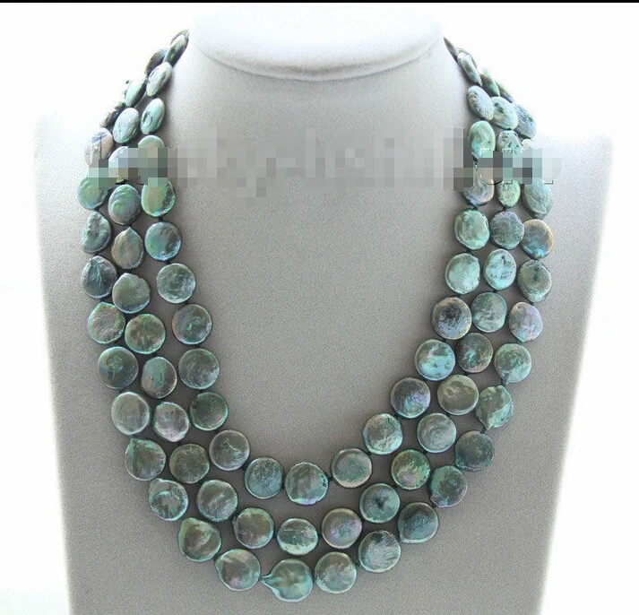 

Free shipping >>>>>>adjustable 3row 12mm coin fastener green pearls necklace j9509