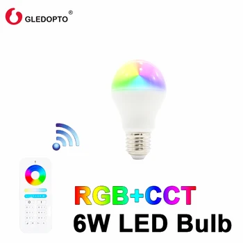 

GLEDOPTO LED 2.4GHz wireless 6W RGB+CCT led bulb 6-zone remote control e26e27 AC96-265V WW/CW bulb dimmable led smart bulb rgbw