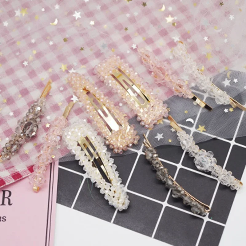 

Fashion Women Big And Small Crystal Beading Hair Clips Barrettes Hairpins Hair Accessories Girls Hair Jewelry Word Folder