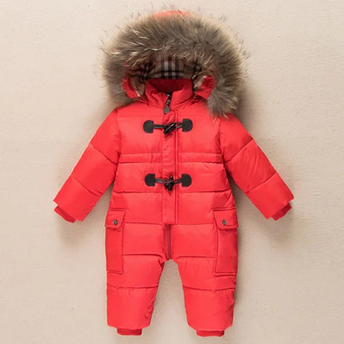 Русский зимний комбинезон; детский утепленный пуховик с перьями для альпинизма - Цвет: Красный