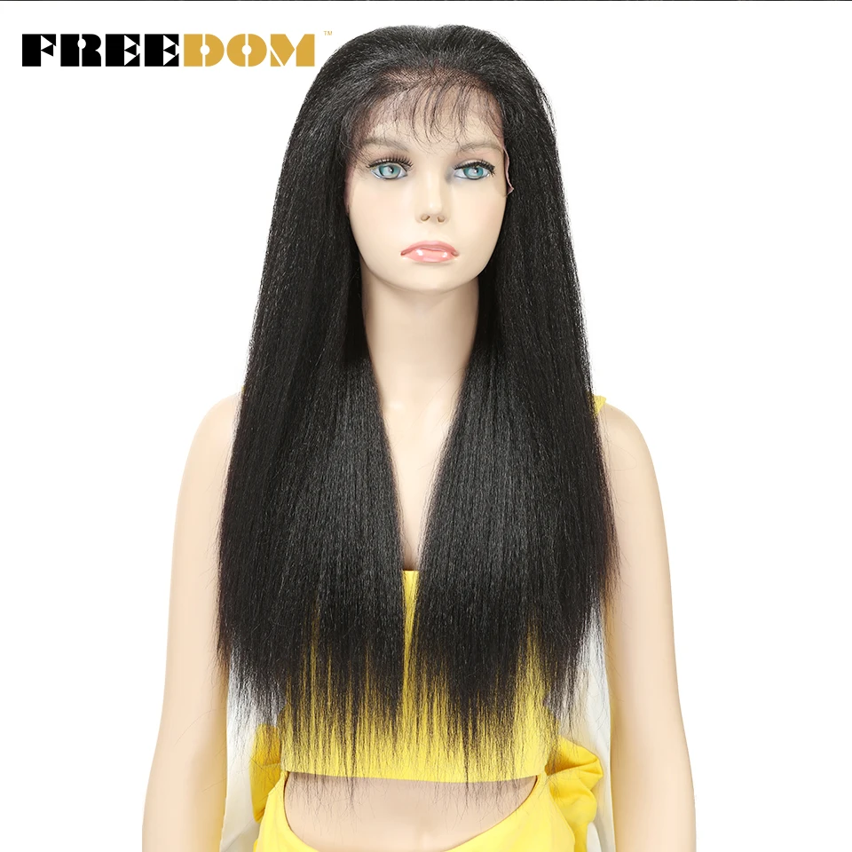 FREEDOM Synthetic Lace Front Wigs For Black Women Yaki Straight Long