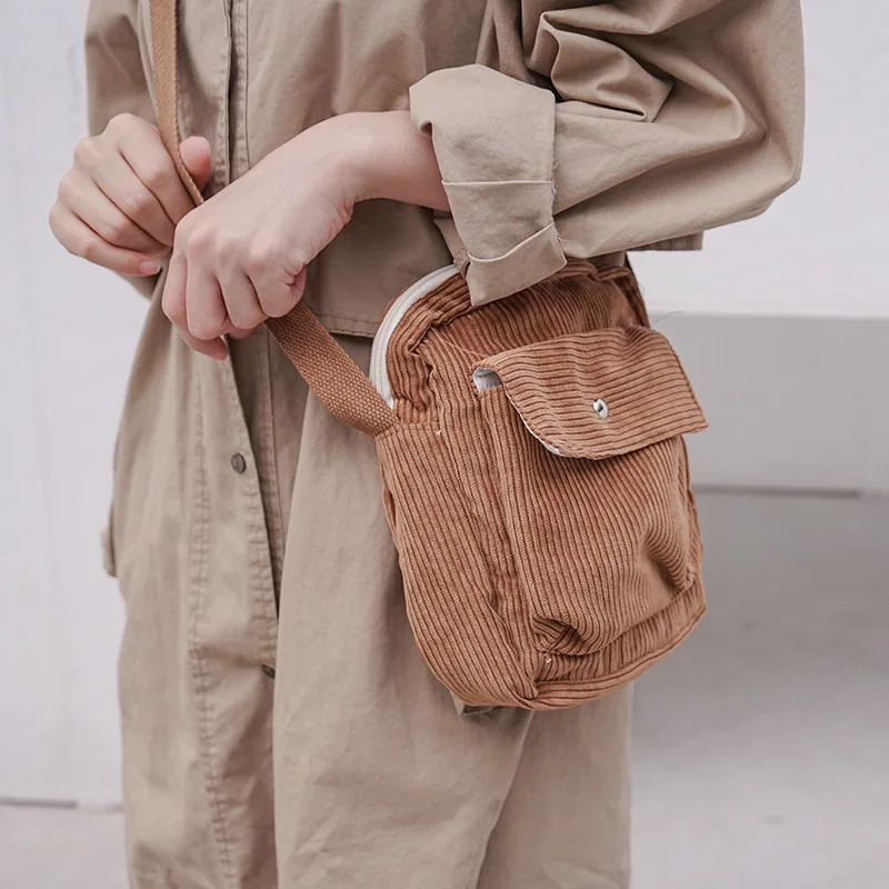 

Winter Women Corduroy Flap Bag Female Canvas Zipper Shoulder & Crossbody Bag Preppy Style Phone Coin Money Bags For Girls
