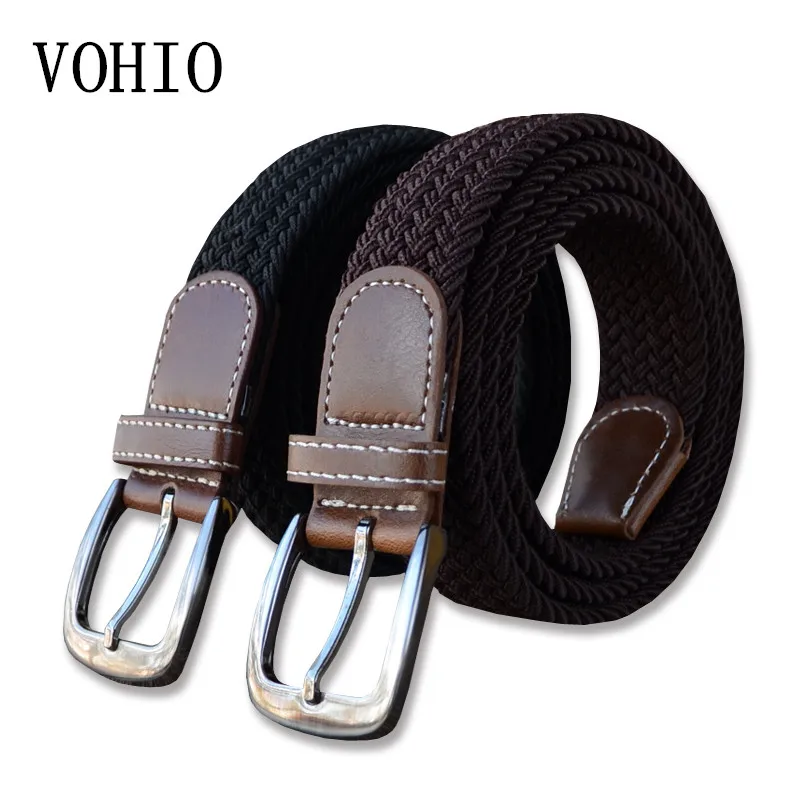 

VOHIO Plus Size 110cm 130cm 150cm Long Black Braid Elastic Stretched Belt Mens Metal Buckle for Big and Tall Mannd 43-59inch