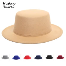 Шерстяная фетровая шляпа-канотье, модная зимняя шапка Трилби в стиле ретро, однотонная женская Праздничная шляпа с плоским козырьком для женщин и мужчин