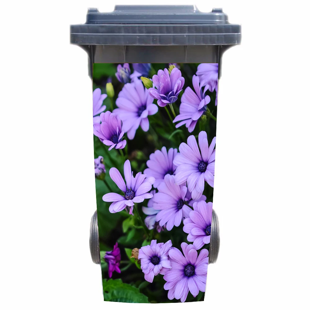 

Purple Flower Pattern Picture Adhesive Removable Waterproof Sticker Decals Rubbish bin trash can Cover sticker 120liter 240liter
