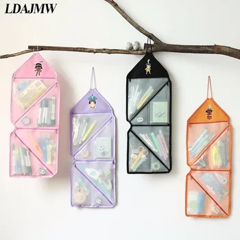 

LDAJMW Simple Transparent Portable Storage Bag Travel Folding Stationery Office Supplies Storage Hanging Bag Desktop Organizers