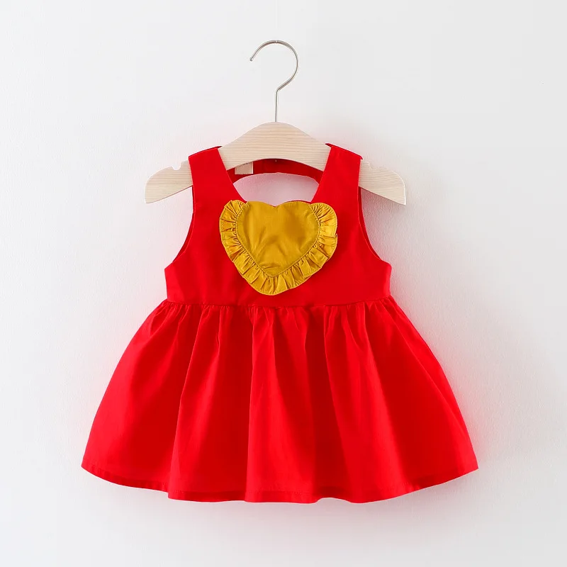 

BibiCola 2018 summer baby girls dress clothes love solid color ruffles dress new infant toddler girls beach party frock&clothing