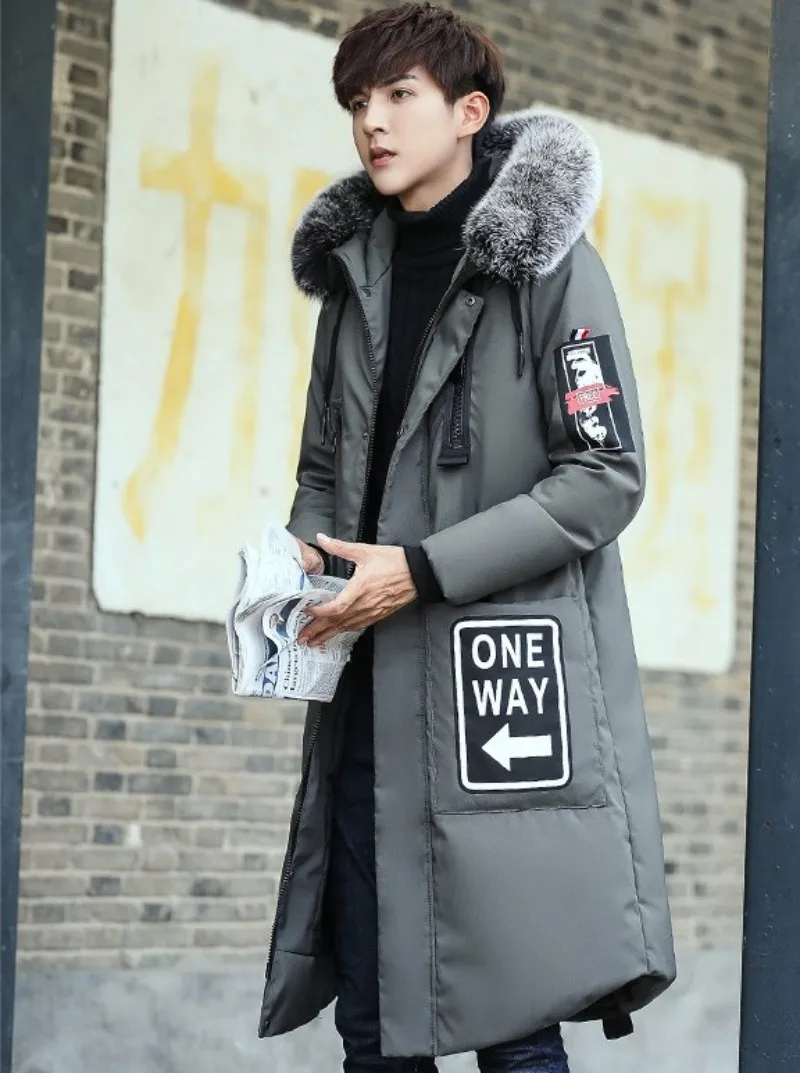 2019 новые зимние мужские пальто с длинным рукавом меховой воротник верхняя одежда с капюшоном куртка Повседневное печати карман на молнии