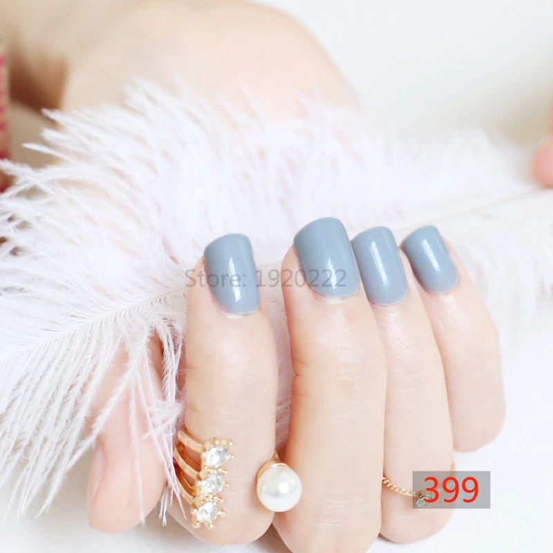 Fashion Beautiful Candy Color Nail Finished Fake Nails Short Paragraph 24pcs Shrimp Color Light Ink Blue N399 Nails Short Finished Fake Nailsfake Nails Aliexpress